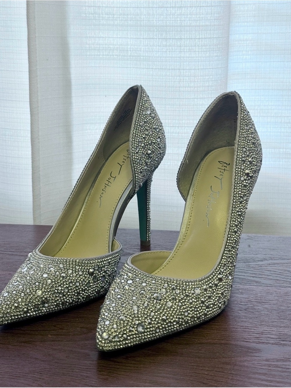 Betsey Johnson Silver Rhinestone Pointed Pumps